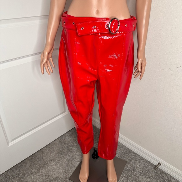 Label Rail X Sophia Hadjipanteu Red Patent Leather pants  with belt in size 14. - Picture 4 of 12